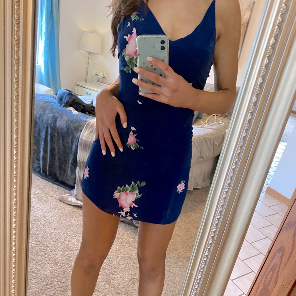 Blue Floral Sexy Dress